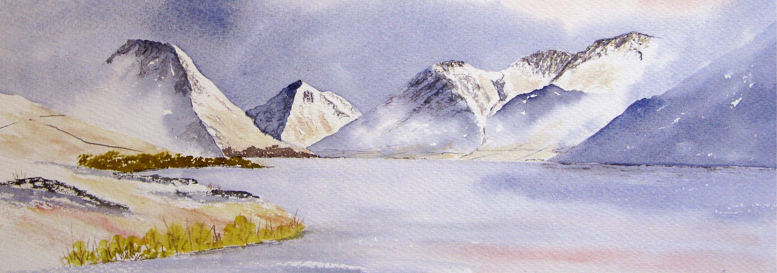 Winter Wastwater painted in watercolours