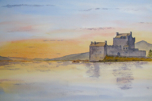 Eilean Donan Castle at sunset - original watercolour painting