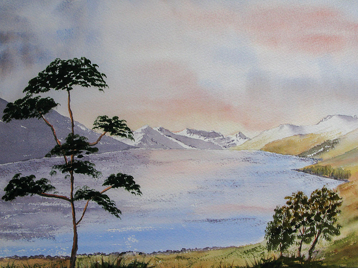 Original watercolour painting of the Mountains of Knoydart across Loch Quoich
