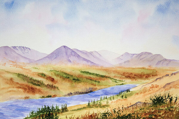 Original Watercolour Painting of Coniston Water, looking towards the Old Man of Coniston