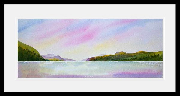 Loch Ness Sunset from Dores, original framed watercolour painting for sale