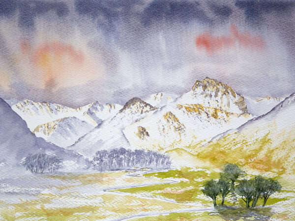 Original watercolour painting of Simply the Langdale Pikes