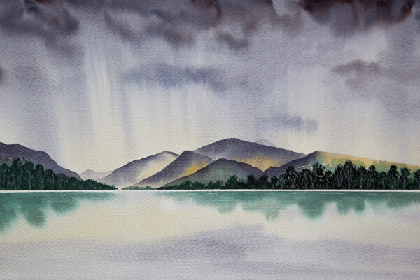 Original watercolour Painting of Llyn Padarn Storm Clouds, Snowdonia