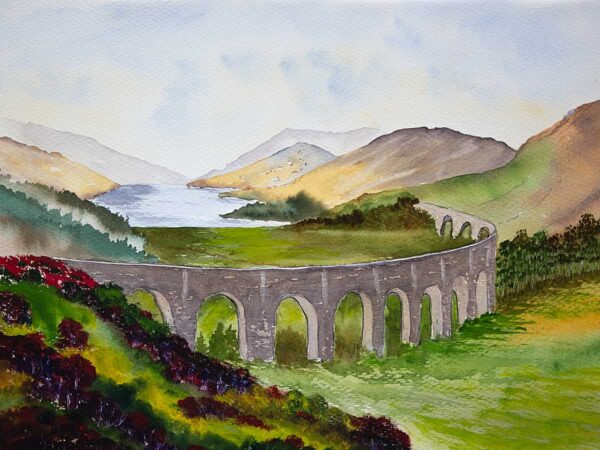 Original watercolour painting of Glenfinnan Viaduct, Lochaber, Scottish Highlands