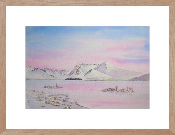 Rannoch Moor Winter Sunrise, original watercolour of Scottish Highlands for sale