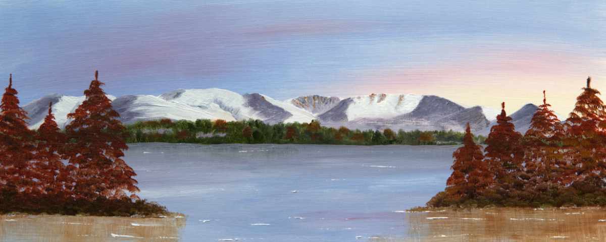 Cairngorms across Loch Morlich, Scottish Highlands Oil Painting for sale