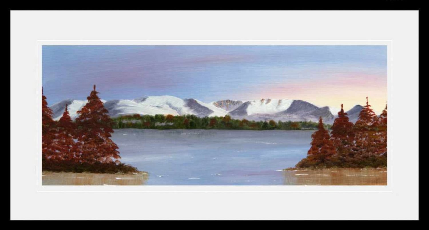 Cairngorms across Loch Morlich, on a winters day, original oil painting