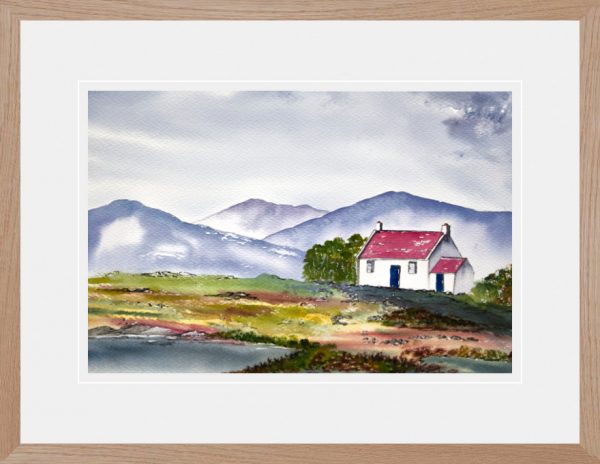 Highland Loch side Bothy original watercolour painting for sale