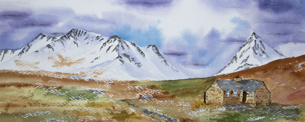 Ben Aldr and Culra Bothy, Scottish Highlands original watercolour mountain painting
