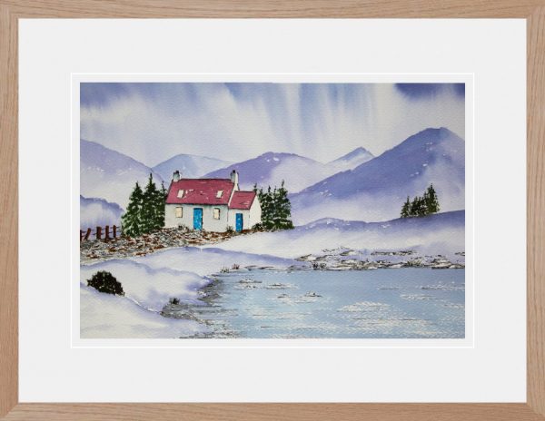 Scottish Highlands Bothy in Winter, original watercolour painting for sale