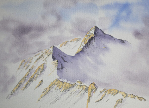 Forcan Ridge, Glen Shiel original watercolour painting of Scottish Highlands mountains in winter