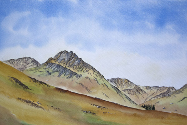 Tryfan and Ogwen valley original watercolour painting of Snowdonia