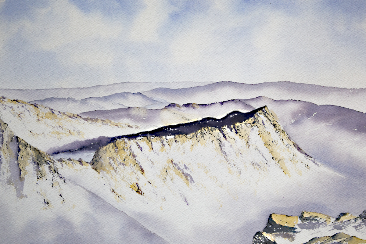 Striding Edge, Helvellyn, Lake district watercolour mountain art for sale