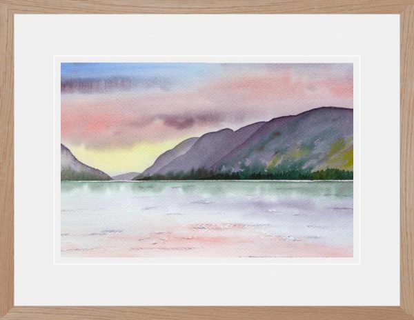 Loch Lochy sunset, framed original watercolour painting for sale of Scottish Highlands