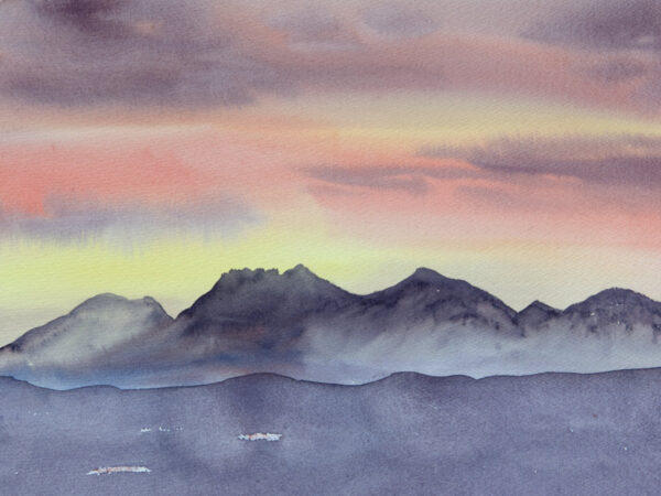 An Teallach at Sunset watercolour painting of Scottish Highlands