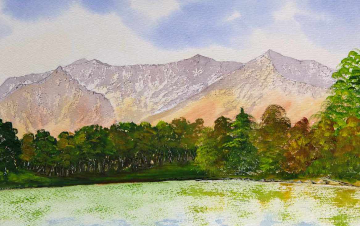 Beinn Eighe, Torridon original mountain landscape watercolour painting for sale
