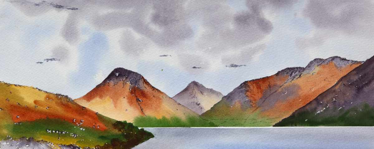 Watercolour painting of Wastwater, Lake District, Great Gable, Scafell Pike