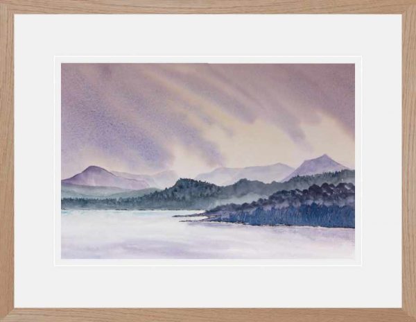 Loch Garry from Tomdoun, moody skies in Scottish Highlands, original watercolour painting