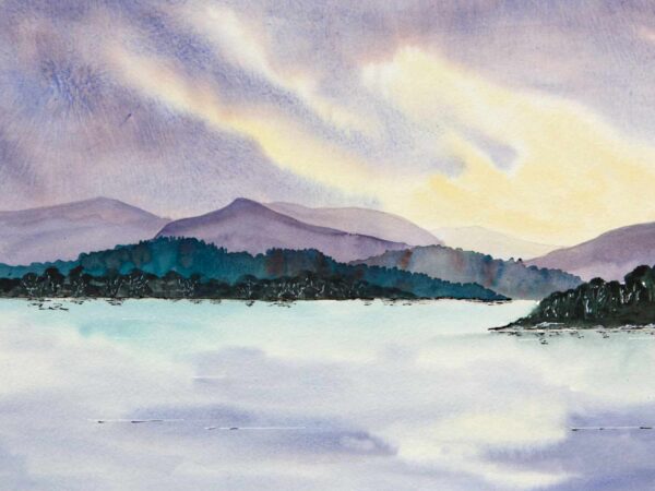 Moody Glen Affric original watercolour landscape painting for sale.