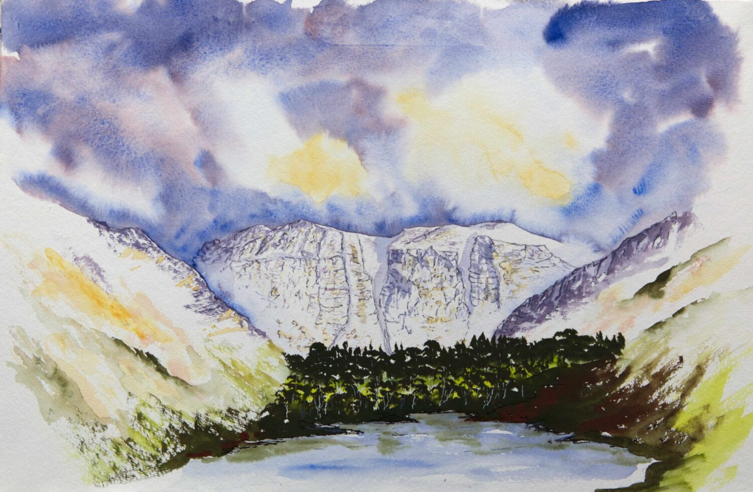Aonach Dubh, Glencoe, original watercolour mountain painting of Scottish Highlands for sale
