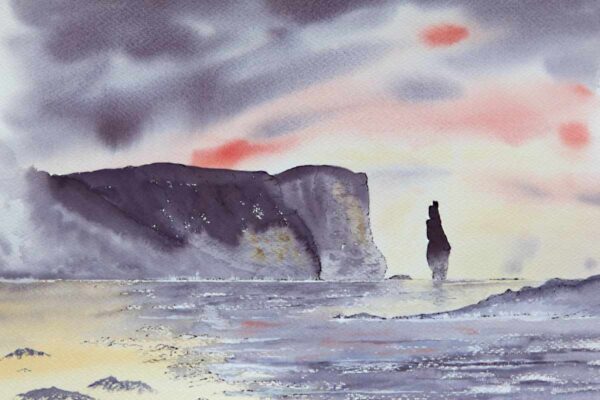 Sandwood Bay, Scottish Highlands at Sunset, original watercolour painting for sale