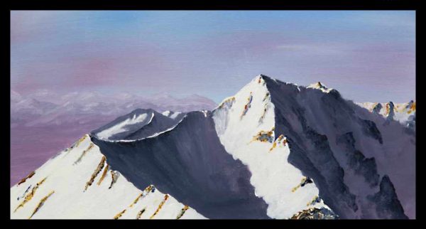 Carn Mor Dearg Arete Ben Nevis original framed mountain landscape oil painting, snowy mountain art for sale, Scottish Highlands mountaineers gift