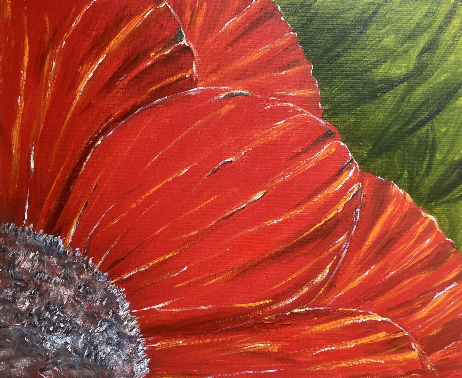 Artist Interpreation of poppy petals in oils.